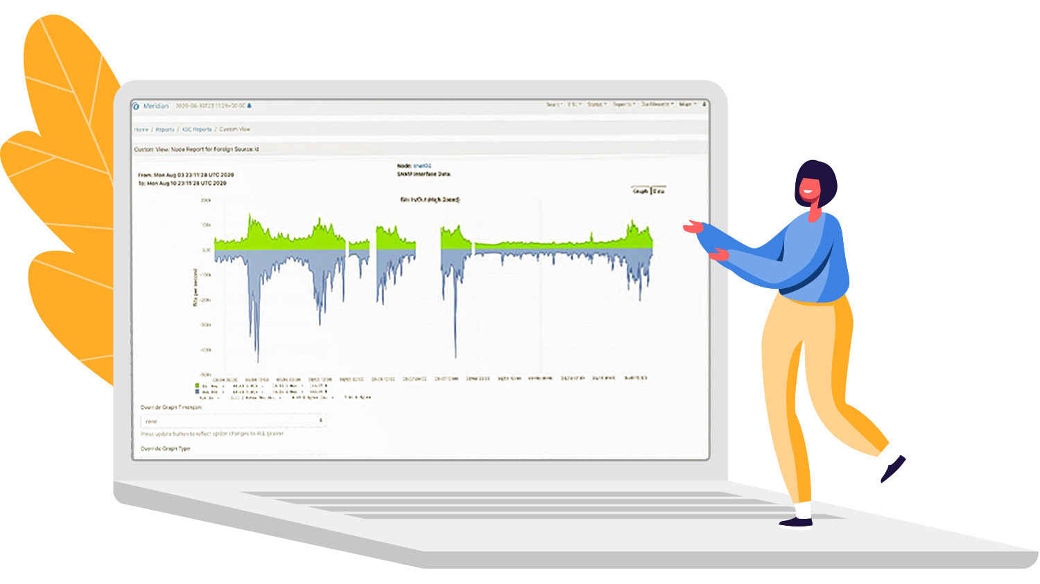 Illustration of laptop and OpenNMS on the screen